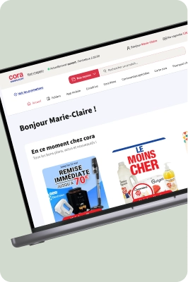 Macbook affichant un la page d'accueil de Cora